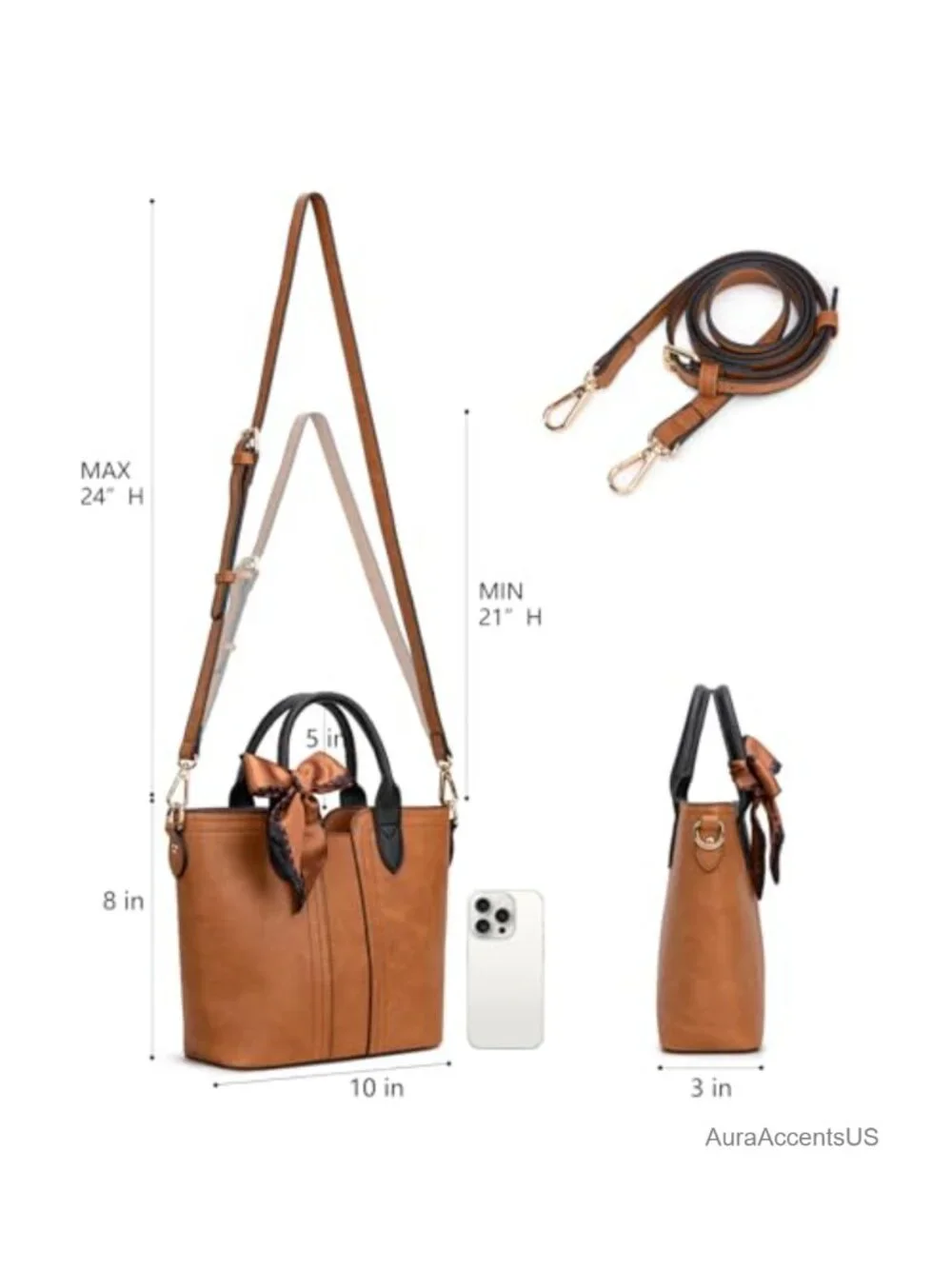 Vegan Leather Satchel Handbag Crossbody Purse with Detachable Strap